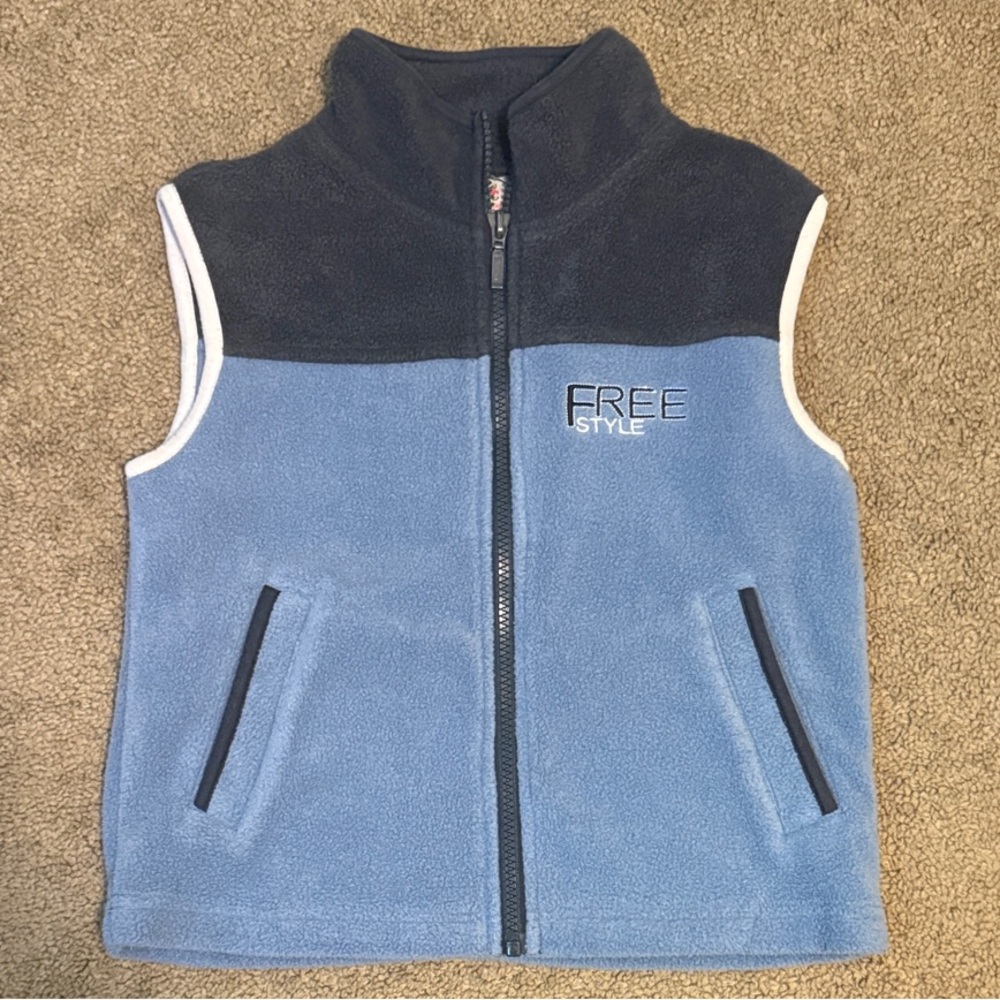 Kids Blue & Gray Fleece Vest – Size 7/8 “Free Style” Logo Zip-Up